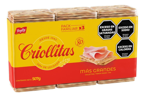 Nuevas! Pack 3 Criollitas Mas Grandes Galletitas Agua Bagley