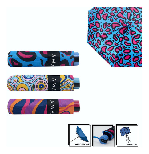 Paraguas Mini Dama Diseño Vivos 67.p6055 Amayra- Lemi Equip Color Celeste Diseño De La Tela Manchas Rosa