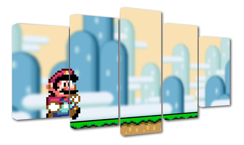 5 Cuadros Mario Bros Mario Escenario Nube Retro 100x56cm