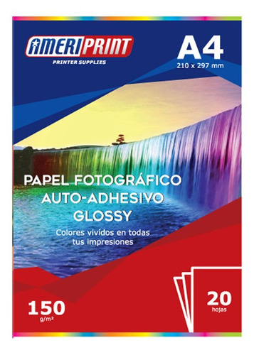 Papel Ameriprint A4 X20 150g Fotográfico Adhesivo Glossy