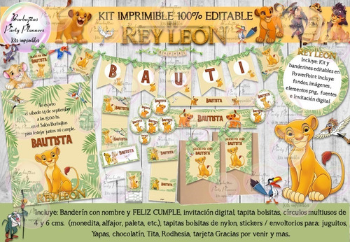 Kit Imprimible Candy Bar Nala El Rey Leon 100% Editable