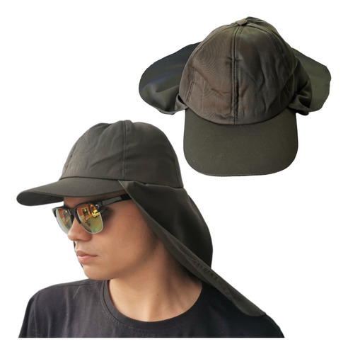 Gorra Safari Action Verde Militar Protector Solar Cuello Sol