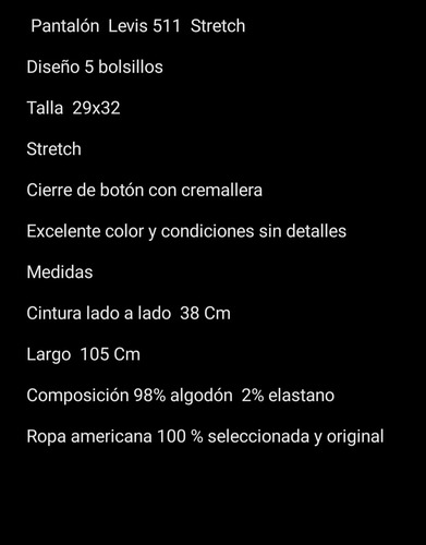 Pantalon Levis 511 29x32 Stretch