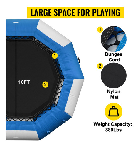 Vevor Trampolín De Agua Inflable Acolchado Pvc 3.1m 400kg Lona de salto Azul