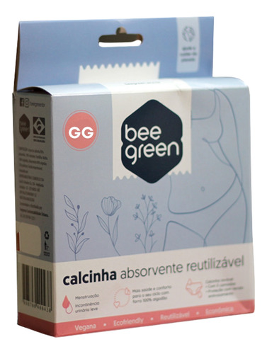 Calcinha Absorvente Reutilizável Fluxo Menstrual Bee Green Desenho Do Tecido Liso