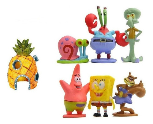 Kit De 7 Figuras De Bob Esponja, Mini Adornos Para Pecera