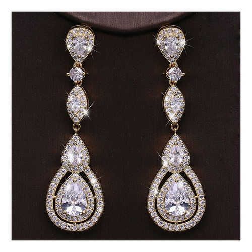 Pendientes Largos De Novia Con Cristal De Circonita Cúbica Y