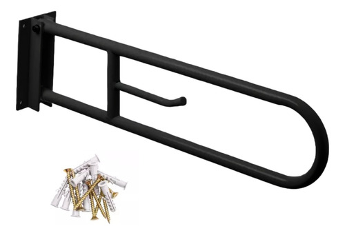 Barral Rebatible Seguridad Baño Con Porta Rollo 70 Cm Negro