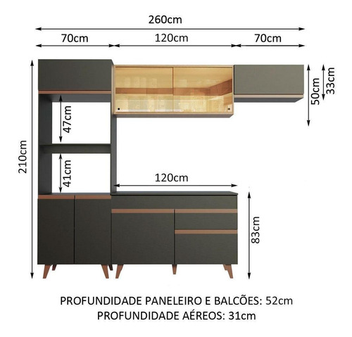 Imagem 3 de 10 de Cozinha Completa Madesa Reims 260001 Com Armário E Balcão