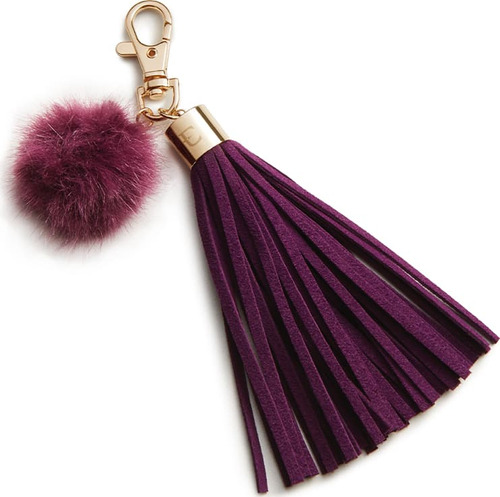 Chaveiro Pompom Eudora Pelúcia Tiras Cor Roxo Bolsa Mochila