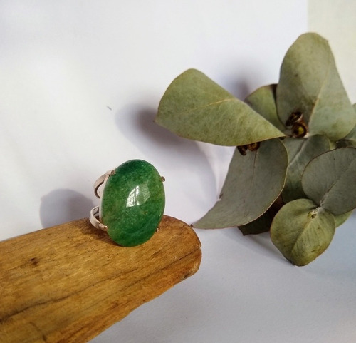 Imagen 1 de 4 de Anillo Regulable Cuarzo Verde Baño De Plata