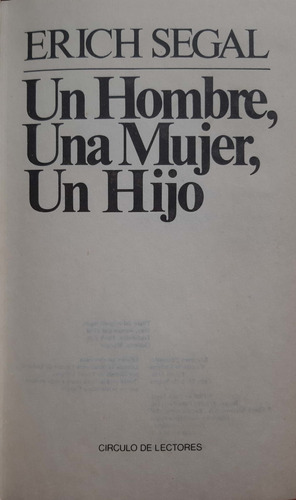 Un Hombre, Una Mujer, Un Hijo Erich Segal Buen Estado #