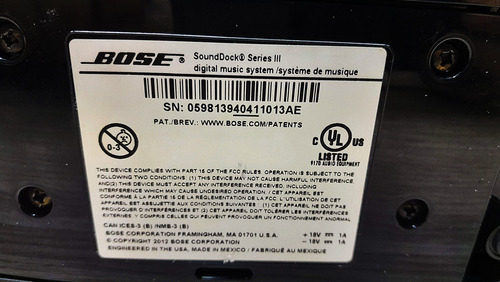 Cargador Original Bose Para Equipo Soundoock Serie 3 (Usado)