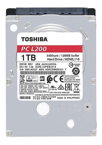 Imagen 3 de 3 de Disco duro interno Toshiba L200 HDWL110UZSVA 1TB plata