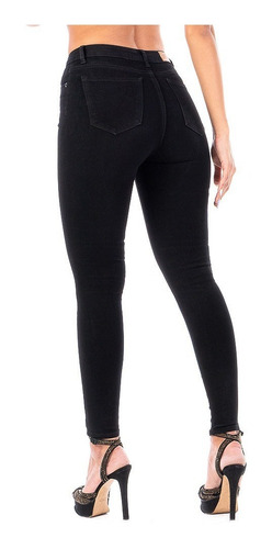 Imagen 5 de 10 de Pantalón Jeans Mujer Negro Mezclilla Stretch Cierre Botones