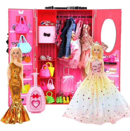 Armario Para Muñecas Barbie, 131 Piezas De Accesorios