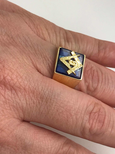 Maçom Anel Ouro 18k Com Pedra Triângulo G Mestre Aprendiz