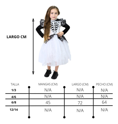 Disfraz Vestido Blanco De Catrina Esqueleto Con Maquillaje Para Niñas