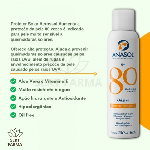 Protetor Solar Spray Transparente Fps 80 Anasol 200ml