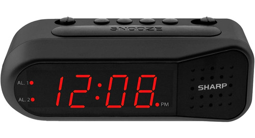 Sharp Digital Alarm Clock  Black Case With Red Leds - Ascen