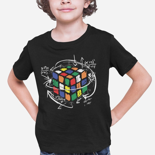 Playera Negra Para Niño Estampado Cubo Rubik