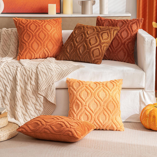 2 Fundas De Almohada Felpa Suave Sofa Cama Naranja Bohemias Naranja Liso