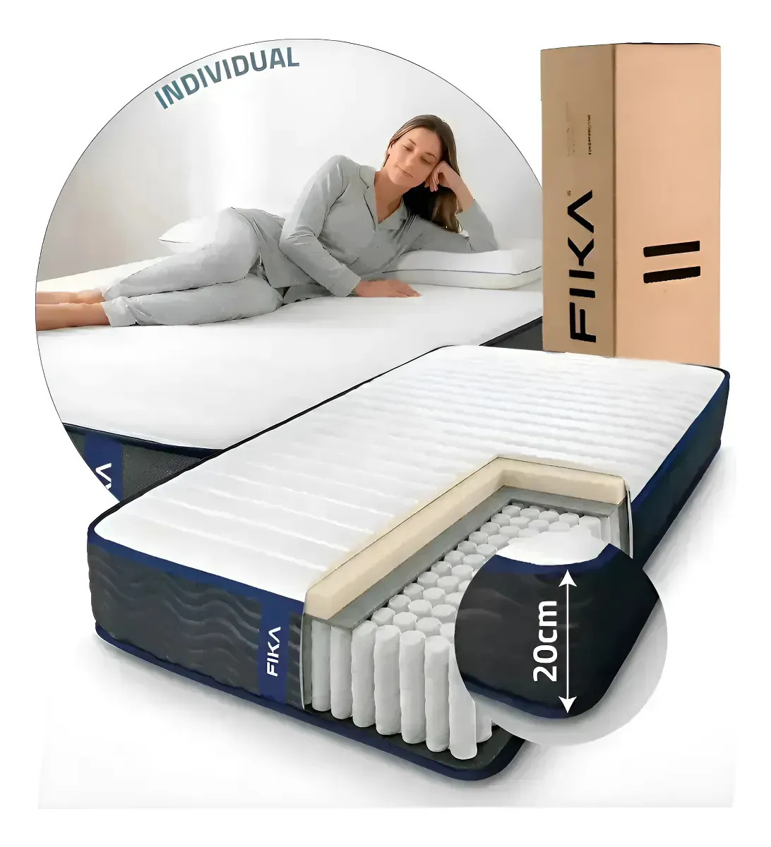 Colchón Individual En Caja Box Espuma Y Resortes Hybrid Box Fika Pocket 100x190