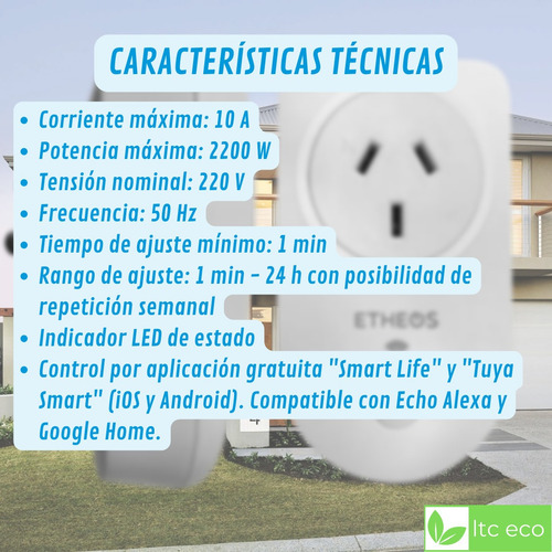 Imagen 4 de 9 de Enchufe Toma Inteligente Wi Fi App Smart Life 10a 2200w 24hs