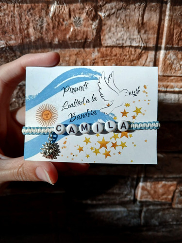 Pulseras Promesa Bandera Con Nombre X30 Souvenir Celeste