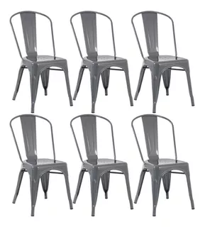 6 Cadeiras Iron Tolix Aço Metal Industrial Vintage Cores Av Cor da estrutura da cadeira Cinza-escuro