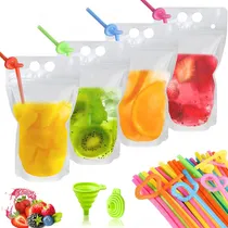 Comprar 100 Bolsas Y Pajitas De Bebida Reutilizables Translúcidas