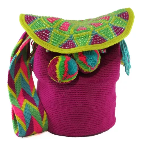 Salida hacia Finanzas lobo Mochila Wayuu Con Piedras Decorada Con Tapa Original! | Envío gratis