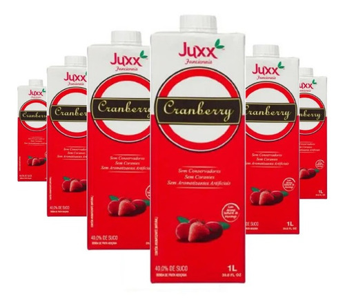 Imagem 1 de 2 de 6x Suco Cranberry E Morango Juxx 1l