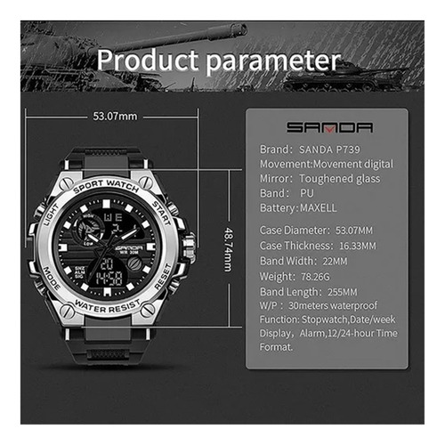 M Reloj Impermeable Sanda739 For Hombre 2pcs