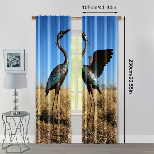 2 Peças De Cortinas De Janela, Estátua De Guindaste, Tecido