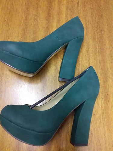 Tacones Con Plataformas Cm 14 Altura. Símil Gamuza. 2 Talles