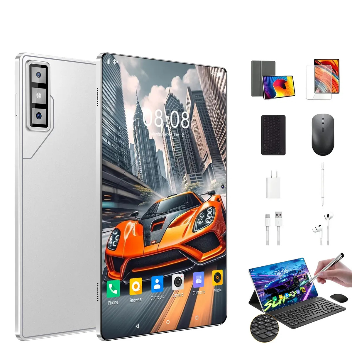 Tablet Android Pad GT 512GB 16GB RAM Tela 11.6" 48MP Bateria 8800mAh Android 15 Com Caneta, Teclado e Mouse tablet-barato Ideal para jogos e trabalho Prateado