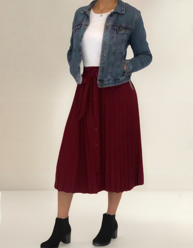 Falda Tableada Con Diseño De Botones Y Moño