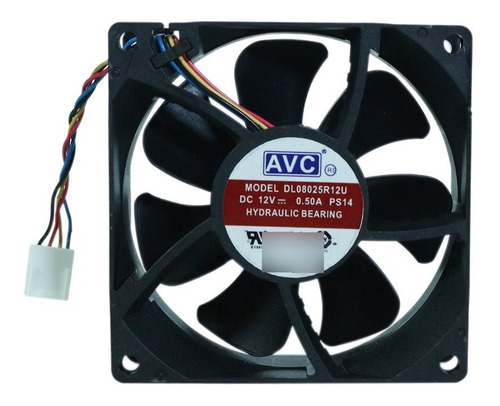 Cooler Fan Dl08025r12u 4 Fios Hidráulico Pwm Led Preto