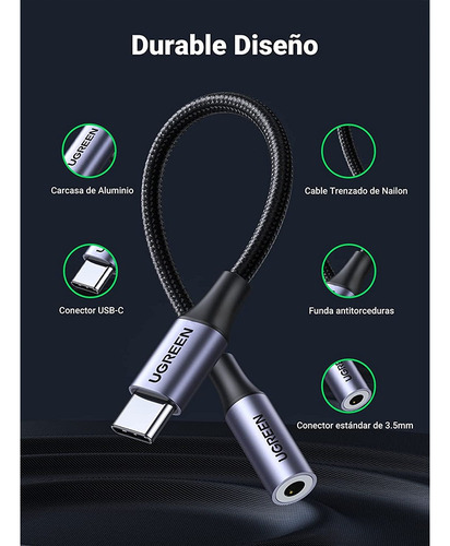 Adaptador Ugreen Usb Tipo C A Jack 3.5mm Negro