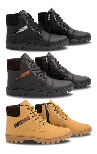 Kit 3 Botas Coturno Ollie Masculina Ranger Cano Alto