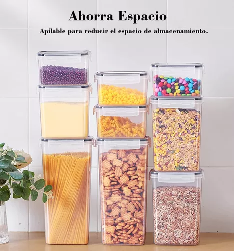  U-QE Juego de recipientes herméticos para almacenamiento de  alimentos, 10 recipientes de plástico transparente sin BPA con tapas de  fácil bloqueo, recipientes de organización de cocina y despensa para : Hogar