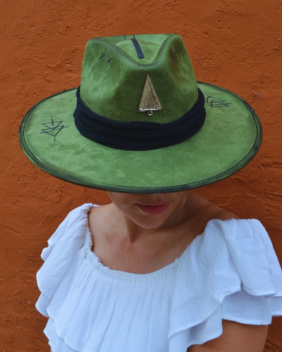 Sombrero Color Verde Con Toquilla Negra