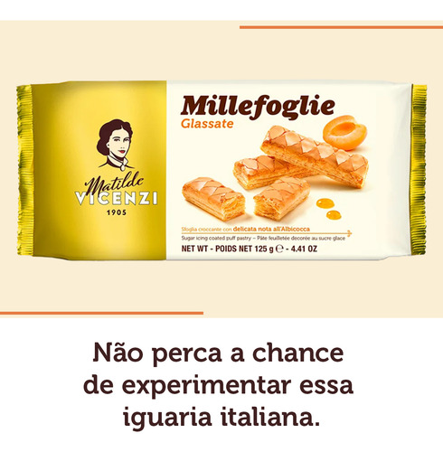 Biscoito Mil Folhas Cobertura Açucarada Damasco Vicenzi 125g