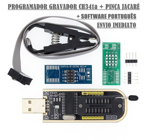 Programador Gravador Eprom Bios Flash Ch341a + Pinça Jacaré