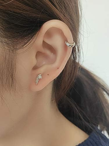 Cz Feather Tiny Cubic Zirconia Stud Aretes Para Mujeres De