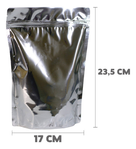 100 Saquinhos Fecho Zip Stand Up Pouch 17x23,5 Metalizado