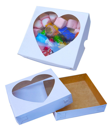 25 Cajas Blancas Con Ventana Corazon 10x10x3 Cms 1948 Blanca Ventana Corazon