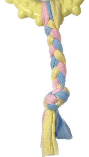 Juguete de cuerda con forma de aro para la dentición de un perro amarillo