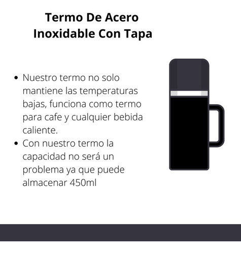 Imagen 2 de 5 de Termo De Acero Inoxidable Con Tapa 450ml Frio O Caliente